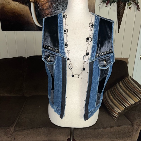 Carole Little Street Wear • Denim • Blue/Black • Silk Patchwork • Medium • Vest - Picture 8 of 12